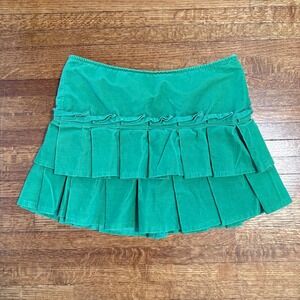 BCBGIRLS Green Corduroy Tiered Pleated‎ Mini Skirt Size 8